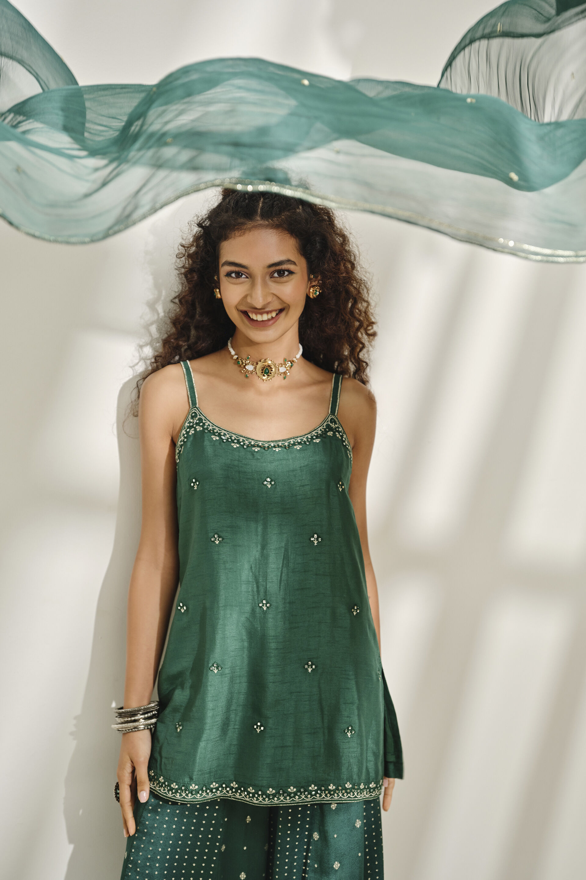 Jheel Green Kurta Set, Green, image 3